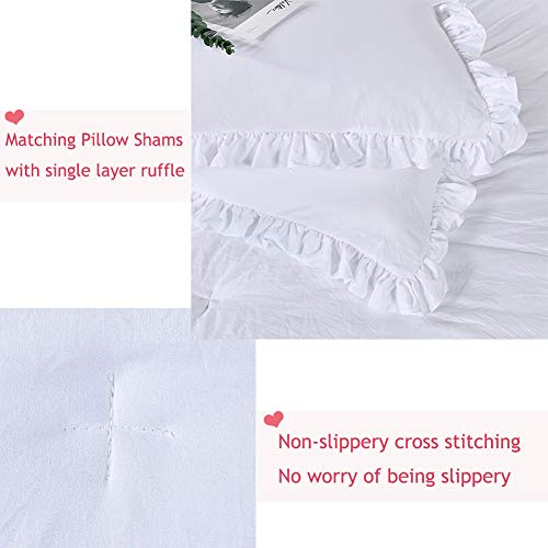 Masaca White Ruffled Comforter Set Queen,Lightweight Farmhouse Shabby Boho Chic White Bedding,Ultra Soft Fluffy Washed Microfiber Bed Comforter Set 3-Piece (1 White Comforter+2 Ruffle Pillow Shams) - Image 5