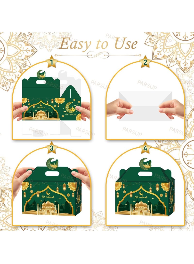 الأزرق جي دبليو 12 قطعة صناديق هدايا رمضان وعيد مبارك صناديق هدايا صغيرة صناديق هدايا معاد تدويرها صناديق هدايا مطبوعة من الورق المقوى للحلوى والبسكويت صناديق حلوى رمضان الإسلامية مع شريط للعيد 6 أنماط - Image 3