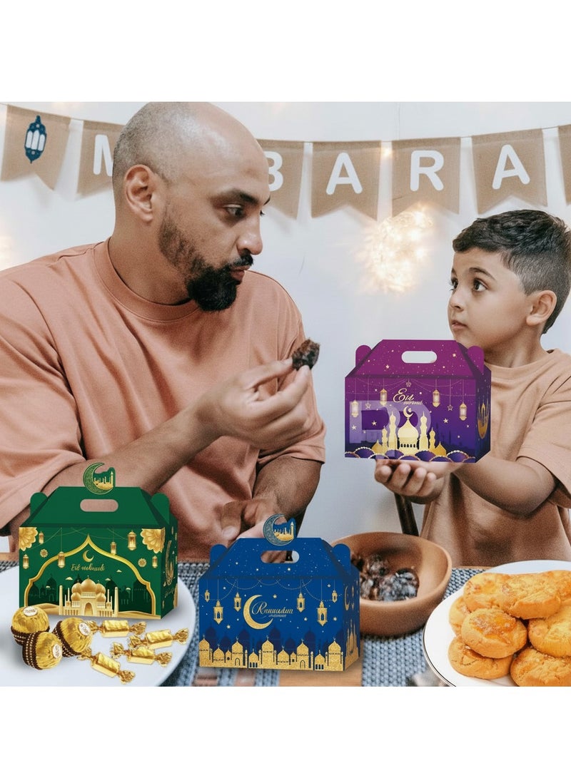 الأزرق جي دبليو 12 قطعة صناديق هدايا رمضان وعيد مبارك صناديق هدايا صغيرة صناديق هدايا معاد تدويرها صناديق هدايا مطبوعة من الورق المقوى للحلوى والبسكويت صناديق حلوى رمضان الإسلامية مع شريط للعيد 6 أنماط - Image 5