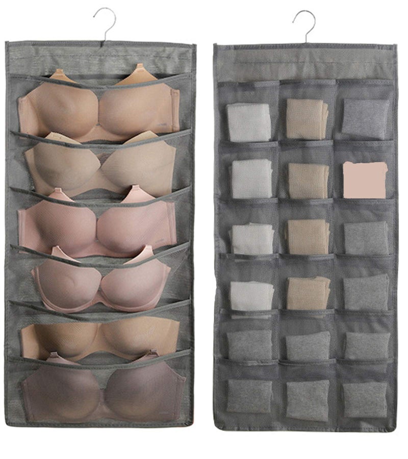 ST-BEST-P STBESTP Bra and Underwear Hanging Storage Organizer Mesh Pockets Dual Sided Wall Shelves Space Saver Bag Sock Underpants Drawer Closet Clothes Rack Gray618pockets 