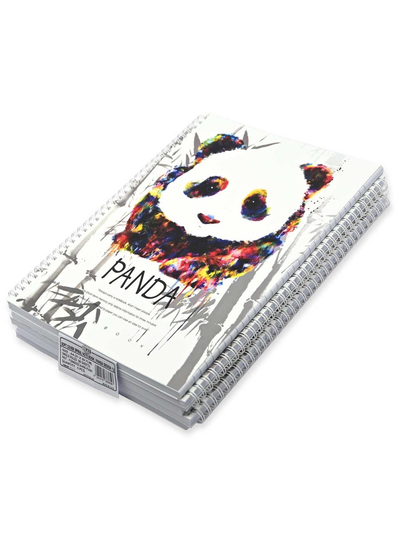FIS Pack Of 5 Spiral Soft Cover Notebook, 96 Sheets A4 Panda Design 1 -FSNBSSCA496-PAN1 - Image 3
