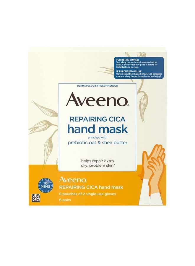 Aveeno Repairing Cica Hand Mask With Prebiotic Oat And Shea Butter For Extra Dry Skin Parabenfree And Fragrancefree 6 Pairs Of Singleuse Gloves - Image 2