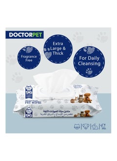 DOCTERPET Doctor Pet Wipes 96's – 99% Water Content,Fragrance Free,Hypoallergenic, Extra Large Wipes for Daily Cleansing  - Image 4