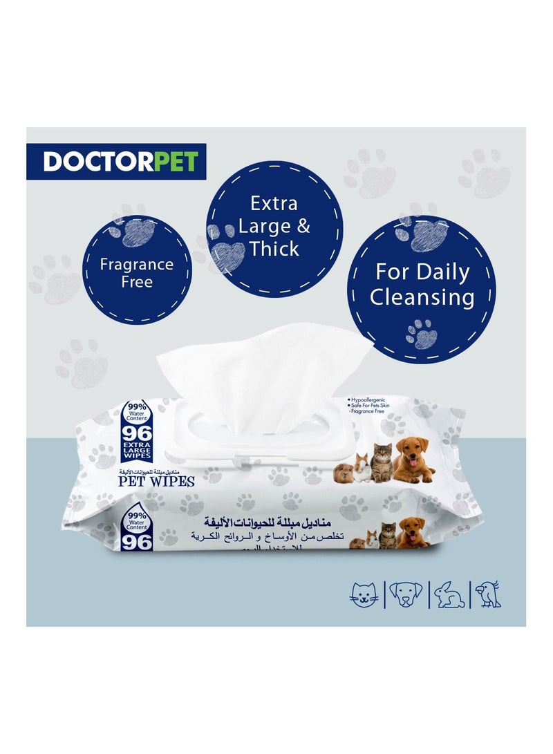 DOCTERPET Doctor Pet Wipes 96's – 99% Water Content,Fragrance Free,Hypoallergenic, Extra Large Wipes for Daily Cleansing - Image 4