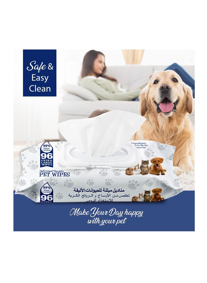 DOCTERPET Doctor Pet Wipes 96's – 99% Water Content,Fragrance Free,Hypoallergenic, Extra Large Wipes for Daily Cleansing - Image 3