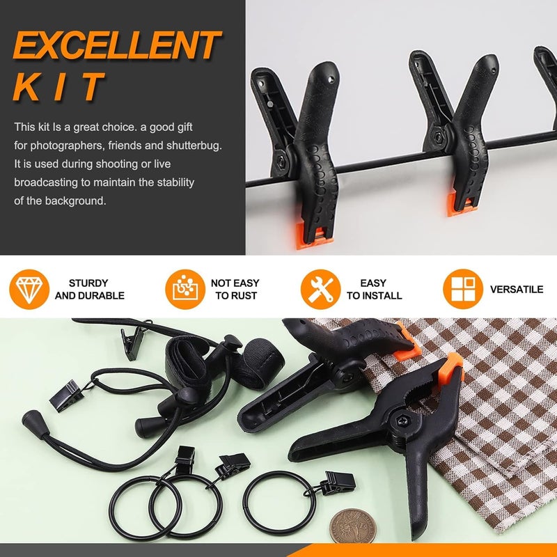 SHOPEE 22Pcs Photography Backdrop Clips Clamps Assorments Kit, 10Pcs Curtain Rings with Clip, 6Pcs Backdrop Spring Clamps and 6Pcs Leather Background Clips Holder - Image 3
