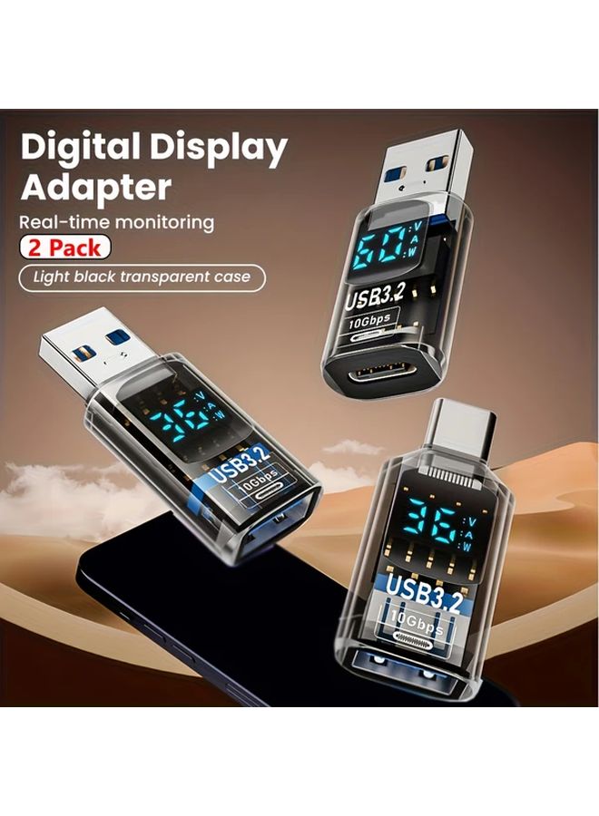 USB 3 2 Adapter with Speed Display USB C Male to Female Transparent Fast Charging Data Transfer - Image 1