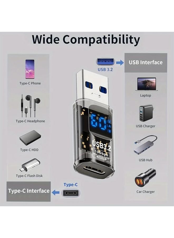 USB 3 2 Adapter with Speed Display USB C Male to Female Transparent Fast Charging Data Transfer - Image 2