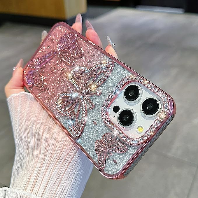 Elzzi Electroplated Butterfly Phone Cover for iPhone 16 Pro Max Case, Showcasing Pearlescent Diamond Soft TPU, Camera Protection, Shockproof, Dropresistant Stylish for Girls & Women (Silver) - Image 5