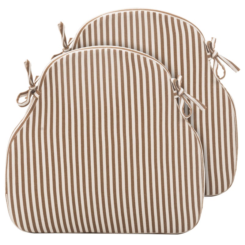 PRONOUS Brown Striped Winsor Chair Cushions with Ties, Dining Kitchen Chair Seat Pads Non Slip Removable Washable Cover 17"x16" Set of 2 - Image 1