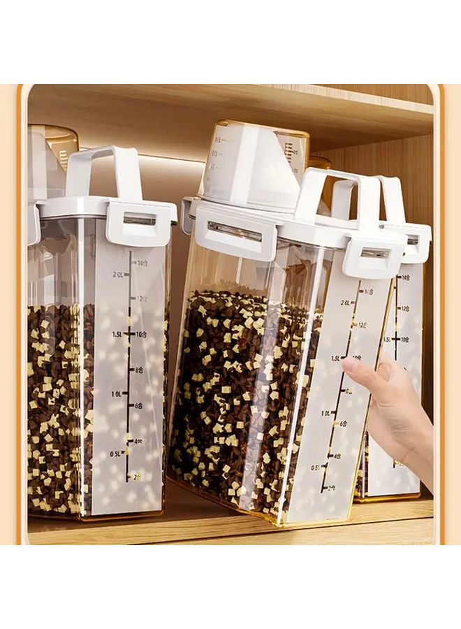 Cream Color Airtight Pet Food Storage Bucket 101.44oz with Measuring Cup Handle - Image 3