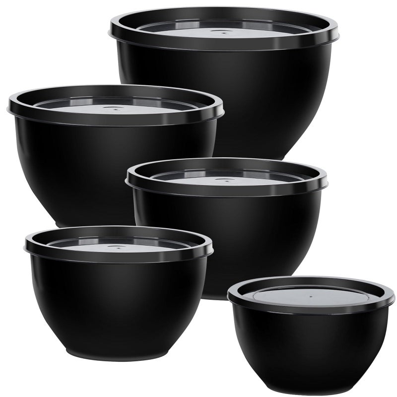 Greentainer 5Piece Plastic Mixing Bowls with Lids Set for Kitchen Nesting Bowls for Mixing Baking Prepping Cooking and Serving Food Black Mixing Bowls Dishwasher Microwave Safe