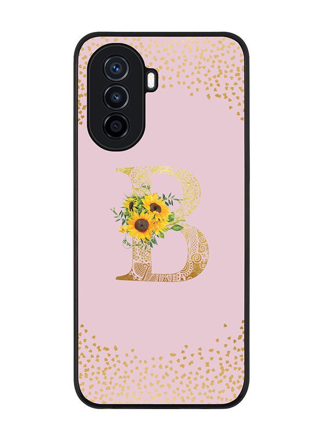 Stylizedd Rugged Black edge case for Huawei Nova Y70  Slim fit Soft Case Flexible Rubber Edges Anti Drop TPU Gel Thin Cover - Custom Monogram Initial Letter Floral Pattern Alphabet - B (Pink ) - Image 1