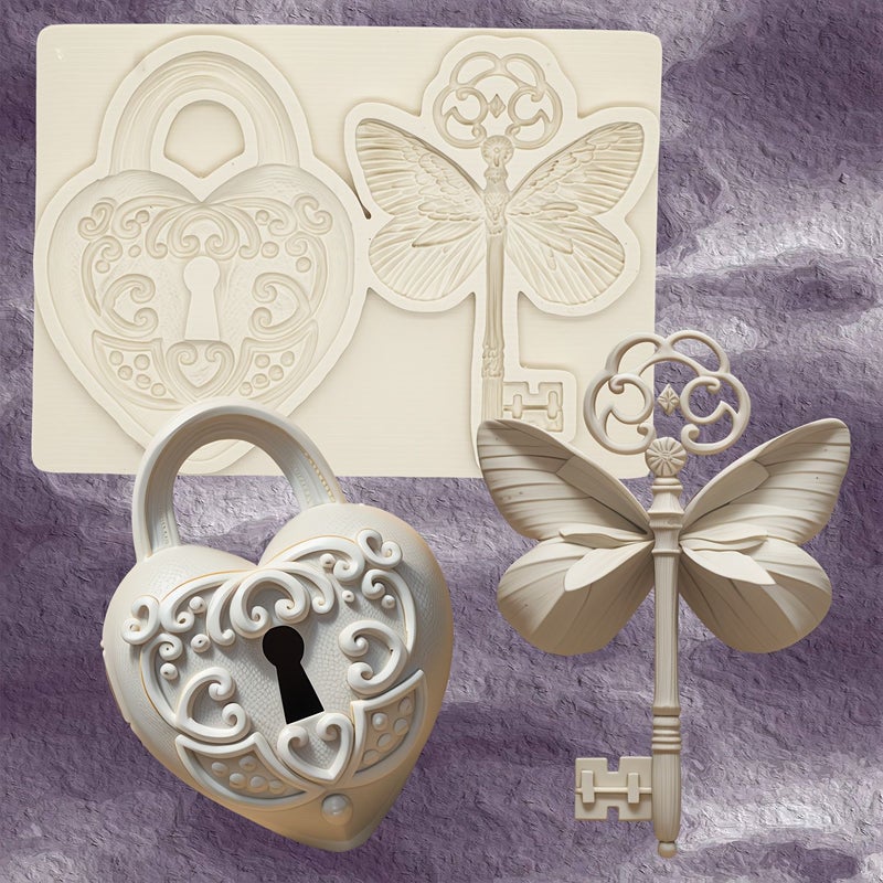 Silica Gel Key And Lock Resin Mold For Handmade Craft Decoration Tool - Image 1