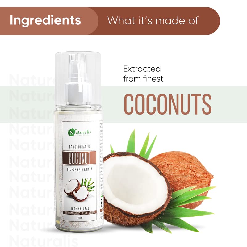 Naturalis Fractionated Coconut Skin & HairOil | 200ml | Therapeutic & Odorless Coconut MCT Oil | Coconut Oil for Hair & Skin Moisturization | Blends with Essential Oils - Image 5