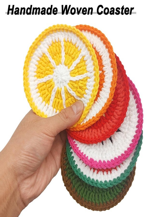 DLAND 6 Pcs Crochet Fruit Coasters, Cute Handmade Cloth Coasters for Drinks, Funny Coffee Table Decor, Knitted Cup Mats for Home Kitchen Office, Washable Drink Coaster Set - Image 2