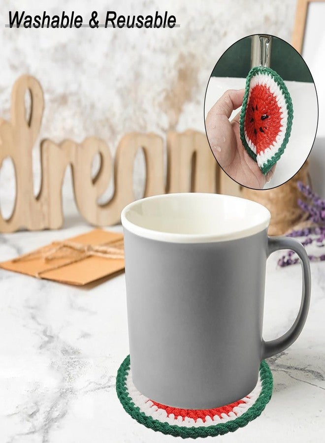 DLAND 6 Pcs Crochet Fruit Coasters, Cute Handmade Cloth Coasters for Drinks, Funny Coffee Table Decor, Knitted Cup Mats for Home Kitchen Office, Washable Drink Coaster Set - Image 4