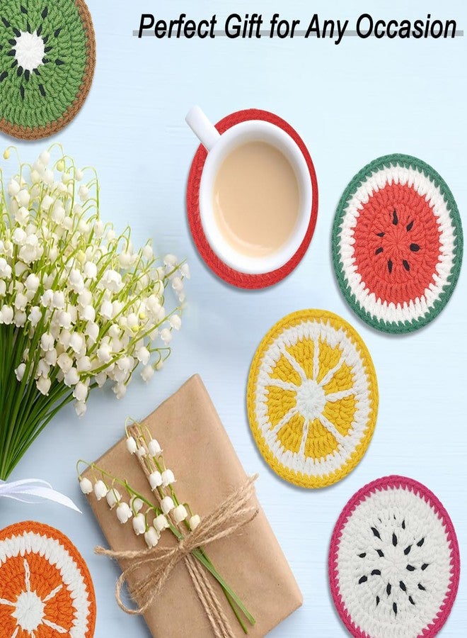 DLAND 6 Pcs Crochet Fruit Coasters, Cute Handmade Cloth Coasters for Drinks, Funny Coffee Table Decor, Knitted Cup Mats for Home Kitchen Office, Washable Drink Coaster Set - Image 5