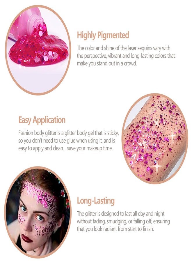 SUMEITANG 6PCS Red Face Body Glitter Gel，Holographic Chunky Sequins Body Glitter Paint for Party Singer Concerts Music Festival Rave Accessories for Girls Women Face Body DIY Sparkling Makeup - Image 5