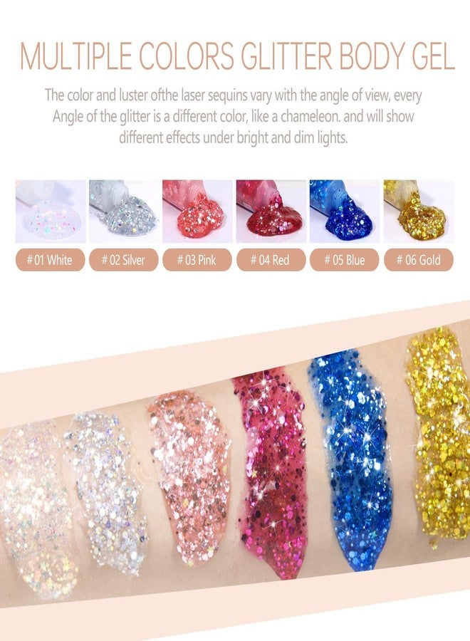 SUMEITANG 6PCS Red Face Body Glitter Gel，Holographic Chunky Sequins Body Glitter Paint for Party Singer Concerts Music Festival Rave Accessories for Girls Women Face Body DIY Sparkling Makeup - Image 2