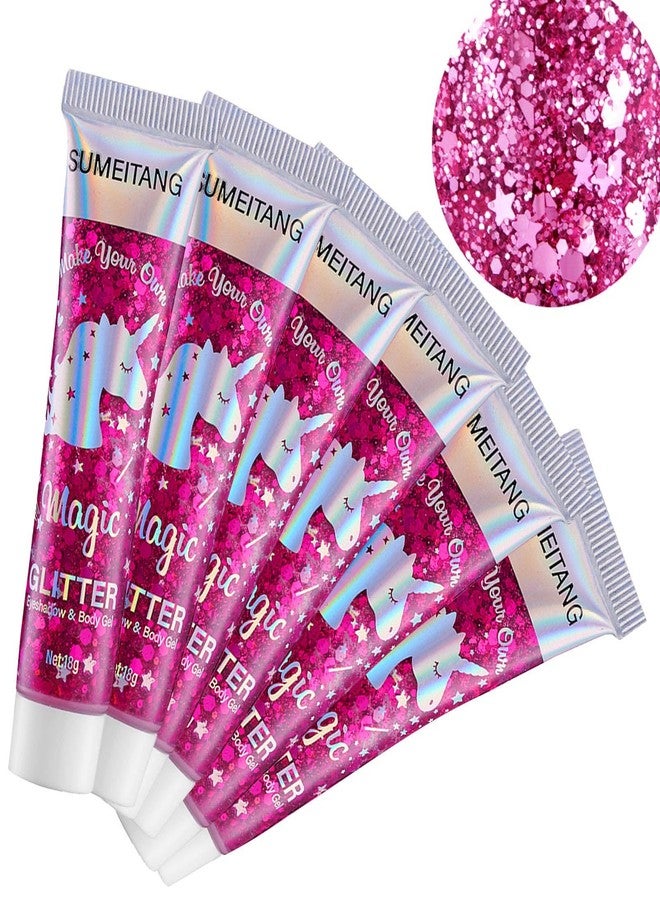 SUMEITANG 6PCS Red Face Body Glitter Gel，Holographic Chunky Sequins Body Glitter Paint for Party Singer Concerts Music Festival Rave Accessories for Girls Women Face Body DIY Sparkling Makeup - Image 1
