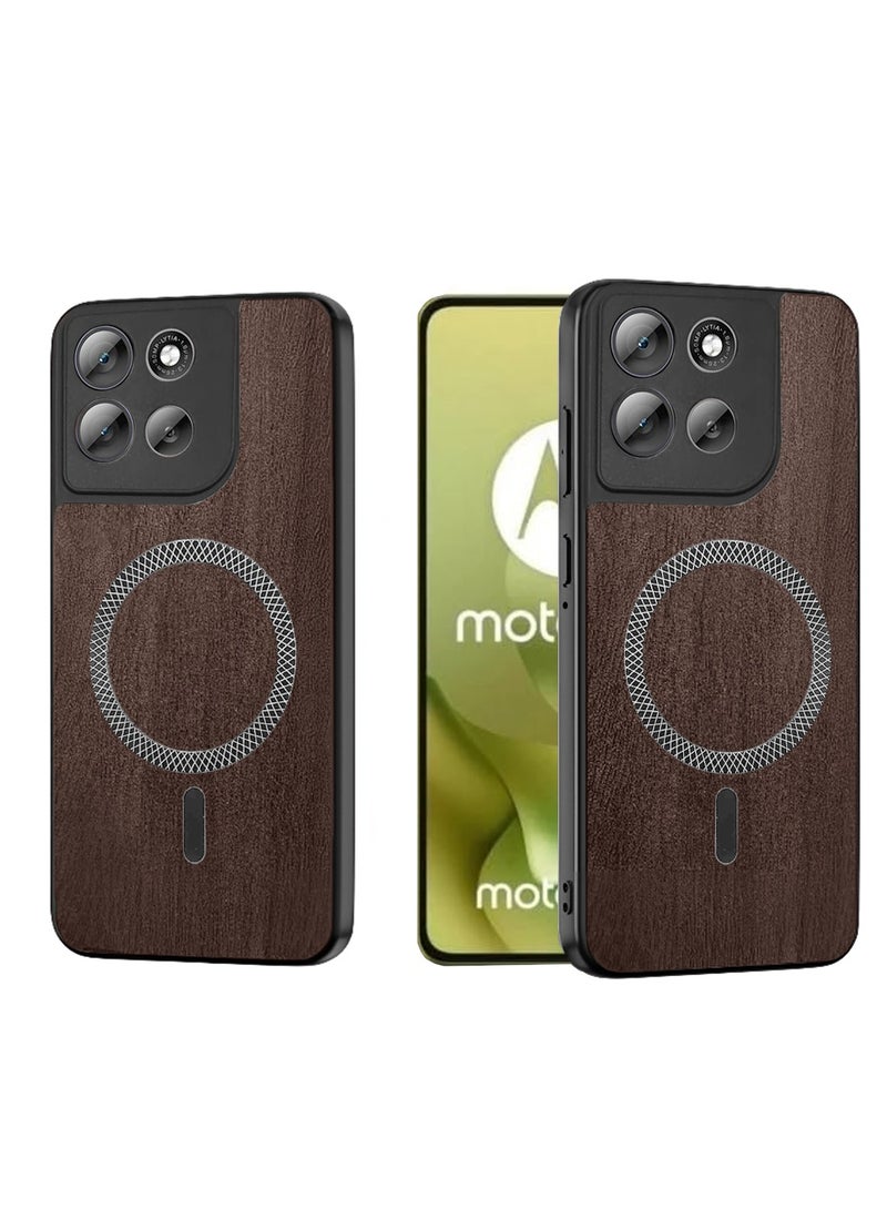 Wtech Motorola Moto G86 5G 2025 Wood Texture Strong Magnetic Case Plus Shell Shockproof Magsafe Hard PC Rear Case Cover (MCMPMN) - Walnut Wood - Image 1