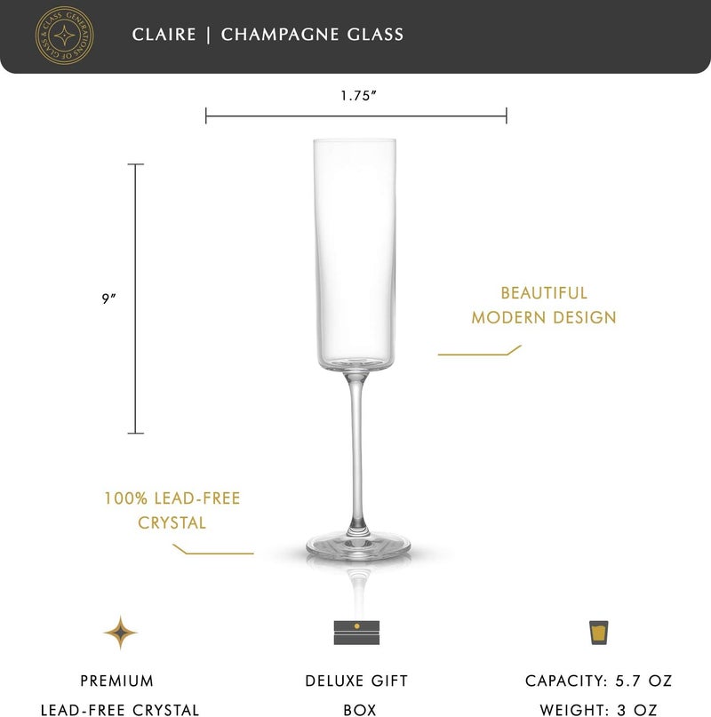 JoyJolt Champagne Flutes, Claire Collection Crystal Champagne Glasses Set of 2, 5.7 Ounce Capacity, Exquisite Craftsmanship, Ideal for Home Bar, Special Occasions – Made in Europe - Image 2
