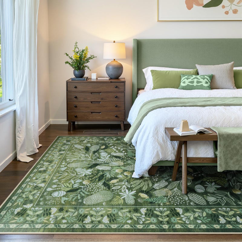 Anidaroel Green Botanical Floral Washable 5x7 Area Rugs, Abstract Large Rugs for Living Room Non-Slip Soft Modern Rugs for Bedroom, Stain Resistant Accent Floor Carpet for Dining Room Entryway - Image 3