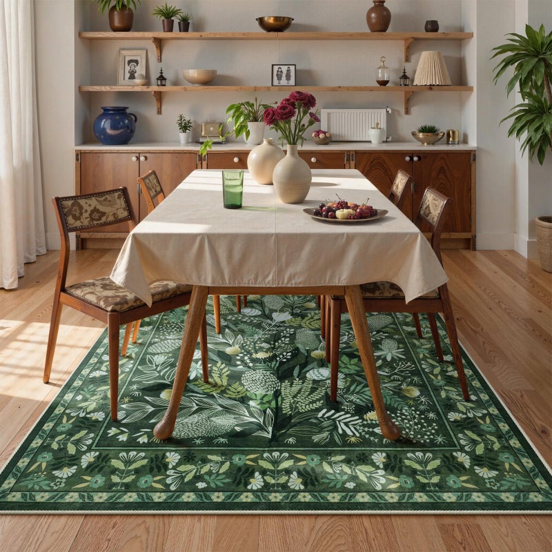 Anidaroel Green Botanical Floral Washable 5x7 Area Rugs, Abstract Large Rugs for Living Room Non-Slip Soft Modern Rugs for Bedroom, Stain Resistant Accent Floor Carpet for Dining Room Entryway - Image 4