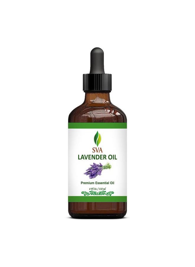 SVA Organics - SVA Lavender Essential Oil – 4 Fl Oz – 100% Natural Lavender Oil - for Diffuser, Hair Care, Face, Skin Care, Aromatherapy, Scalp and Body Massage, Soap and Candle Making – with Dropper - Image 1