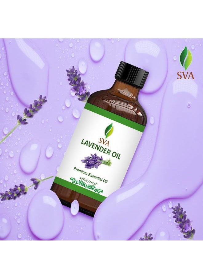 SVA Organics - SVA Lavender Essential Oil – 4 Fl Oz – 100% Natural Lavender Oil - for Diffuser, Hair Care, Face, Skin Care, Aromatherapy, Scalp and Body Massage, Soap and Candle Making – with Dropper - Image 1