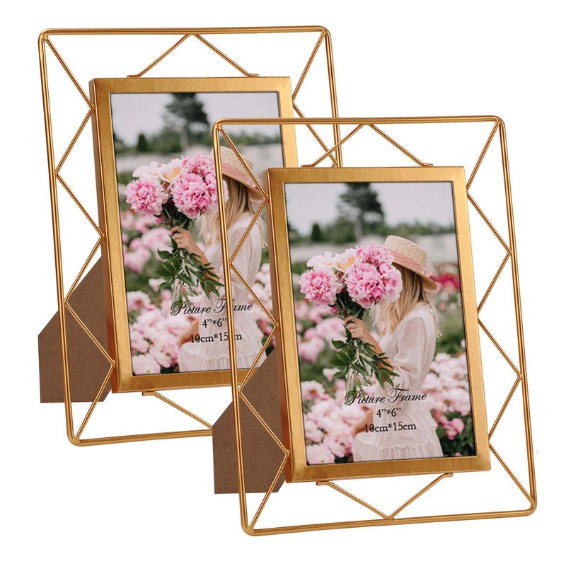 SPEPLA 4x6 Metal Picture Frames for Tabletop or Wall Mounting Display 2 Pack 6 x 4 Photo Frame