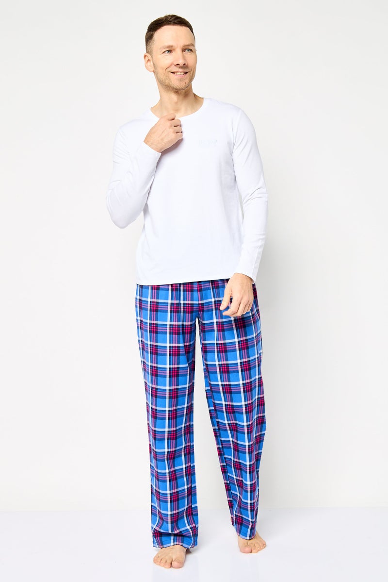 MOSCHINO Men 2 Pcs Embroidered Logo Long Sleeves Top And Bottom Pajama Set, Multicolor  - Image 1