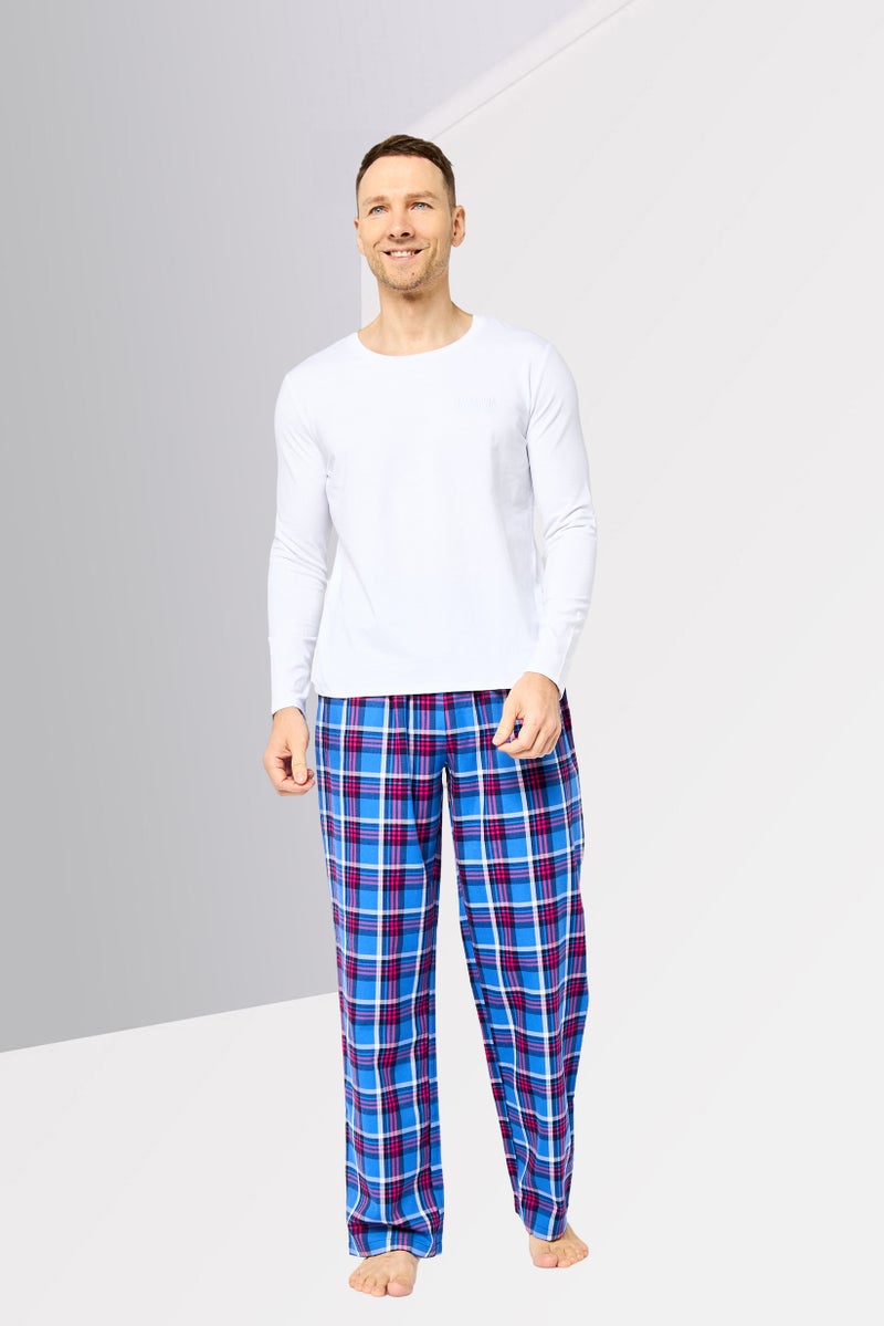 MOSCHINO Men 2 Pcs Embroidered Logo Long Sleeves Top And Bottom Pajama Set, Multicolor  - Image 3