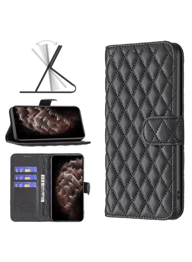 زبون جراب لهاتف iPhone 11 Pro Max، جراب هاتف من الجلد بتصميم شبكي ماسي - Image 1