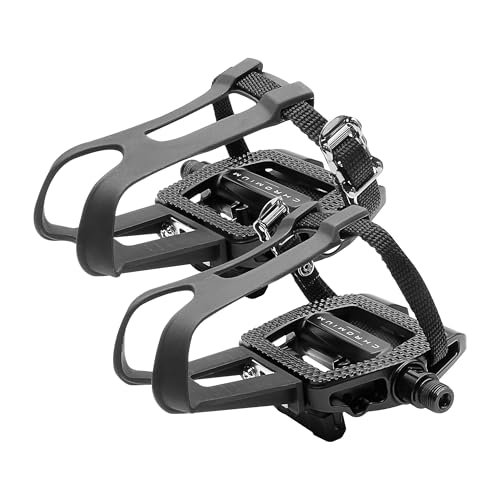 BV Bike Pedals Look Delta/Shimano SPD Compatible 9/16'' with Toe Clips - Peloton Pedals for Regular Shoes - Toe Cages Exercise Bike Pedals - Universal Fit Bicycle Pedal - Image 1