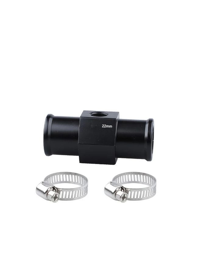 22mm Black Car Water Temperature Gauge Sensor Adapter With 2 Stainless Steel Hose Clamps - Image 1