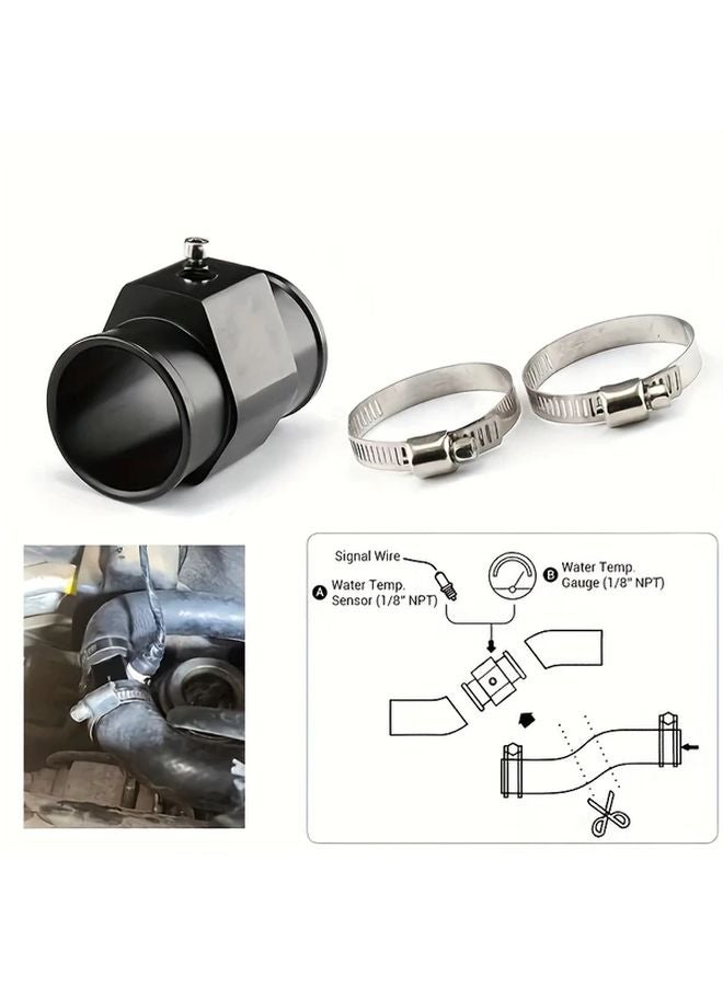 22mm Black Car Water Temperature Gauge Sensor Adapter With 2 Stainless Steel Hose Clamps - Image 4