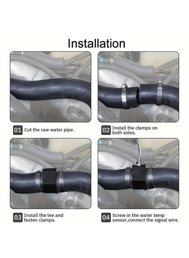 22mm Black Car Water Temperature Gauge Sensor Adapter With 2 Stainless Steel Hose Clamps - Image 5