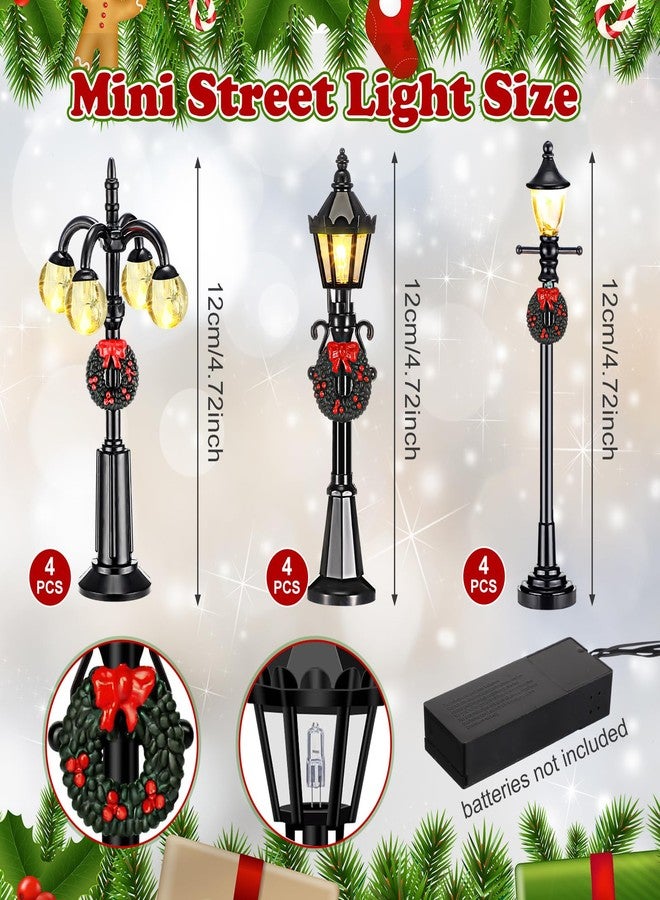 Baquler 12 Pcs Christmas Lamp Post Accessories - Mini Christmas Village Street Lights, Miniature Street Lamp Dollhouse Streetlight Models, Decorative for DIY Pathway, 3 Styles - Image 3