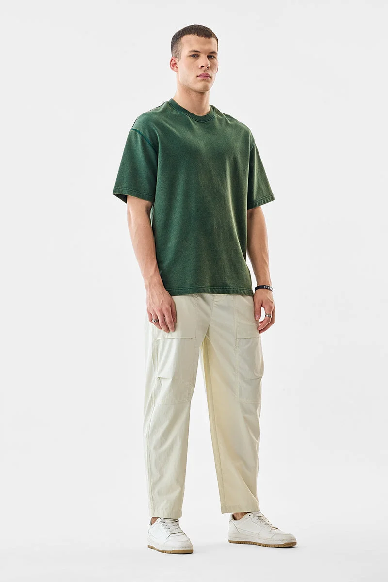 SNITCH Off White Solid Straight Fit Streetwear Cargo