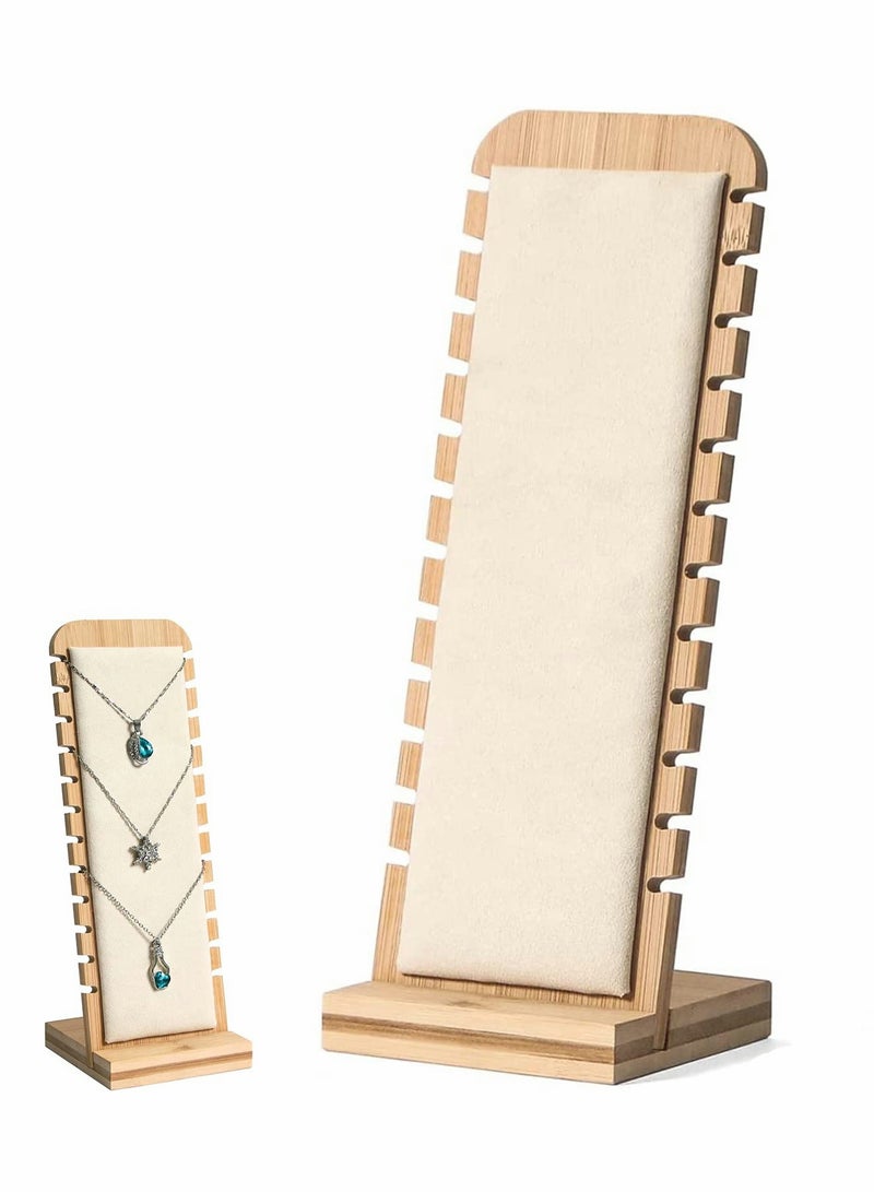 Wooden Necklace Display Stand with 12 Slots, Lightweight Jewelry Holder Featuring Soft Leather Mat - Image 1