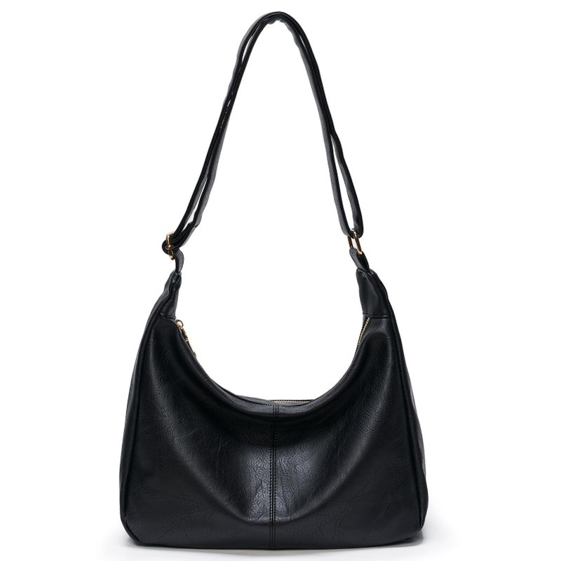 celestina Hobo Bags for Women, Ultra Soft Foldable Vegan Leather Shoulder Handbag, Stylish Slouchy Tote Purses (Matte Black)