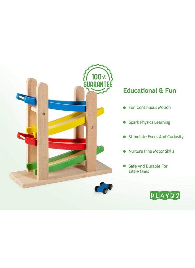 Play22 Wooden Car Ramps Race 4 Level Toy Car Ramp Race Track Includes 4 Wooden Toy Cars My First Baby Toys Toddler Race Car Ramp Toy Set Is A Great Gift For Boys And Girls Original  - Image 4