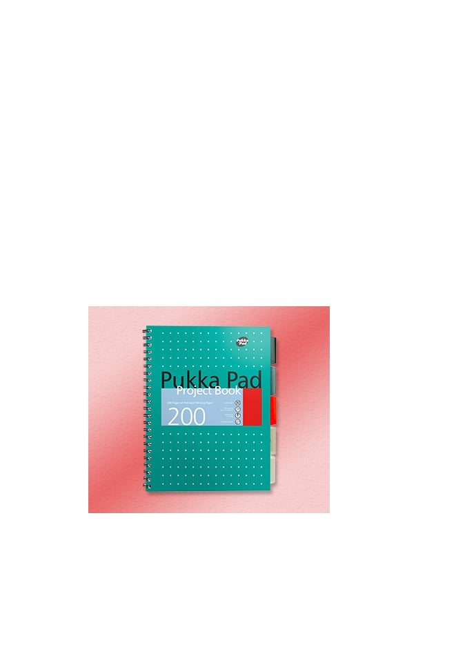Pukka Pad 200 Pages 80GSM Metallic Project Book with 4 Subject Dividers, B5 Size - Image 1