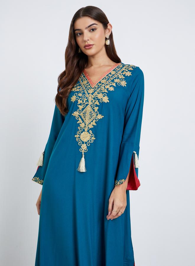 ستايلي أميرة جلابية زرقاء مطرزة - - Image 2