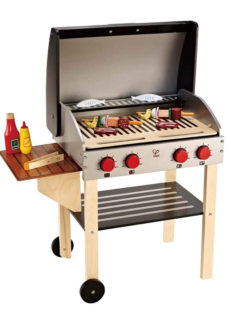 Hape مجموعة مطبخ هابي جريل الخشبي مع ملحقات الطعام - Image 1