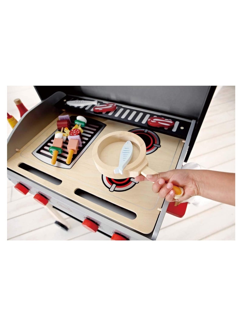 Hape مجموعة مطبخ هابي جريل الخشبي مع ملحقات الطعام - Image 3