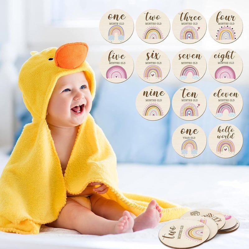 Al Raied ARS® 13 Pieces Acrylic Baby Milestone Cards with Boho Rainbow Design - Image 1