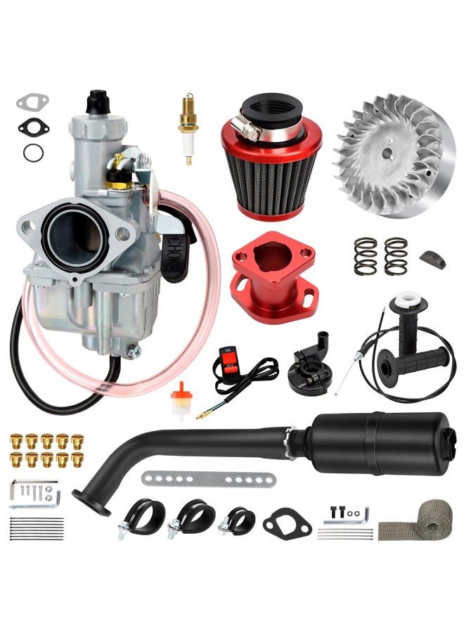 FVRITO VM22 Carburetor Exhaust Pipe Muffler Kit Compatible with Predator 212cc 196cc Coleman CT200U CT200U-EX BT200X Mini Bike KT196 Go Kart Baja MB200 GX160 GX200 Clone Engine with Flywheel Parts - Image 1
